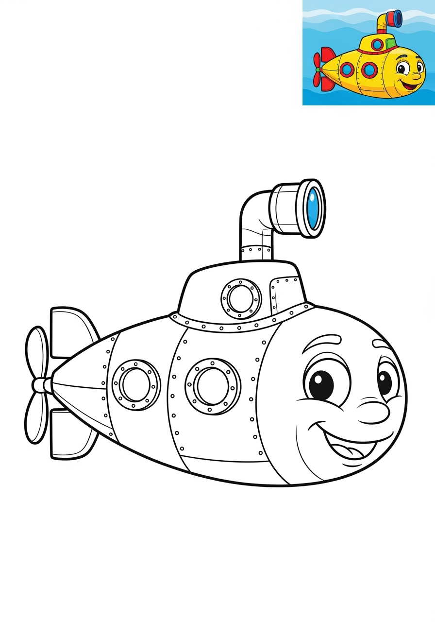 easy vehicles Water Transport submarine kids coloring page 1