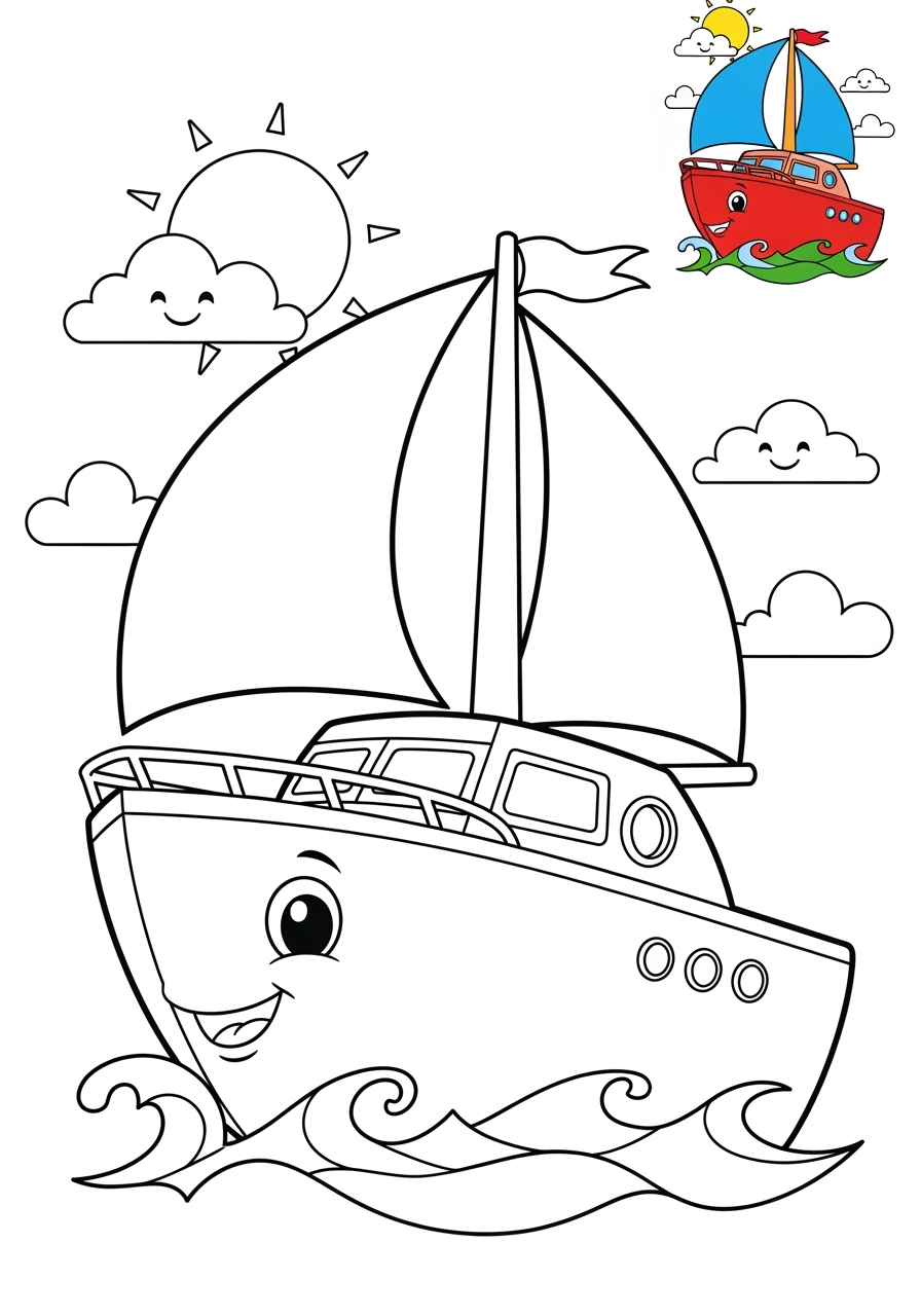 easy vehicles Water Transport yacht kids coloring page 1