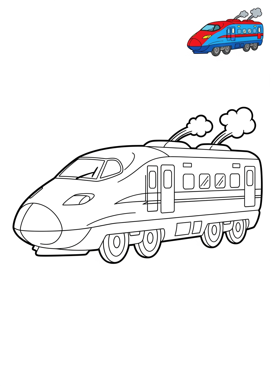 easy vehicles Rail Transport bullet train kids coloring page 1