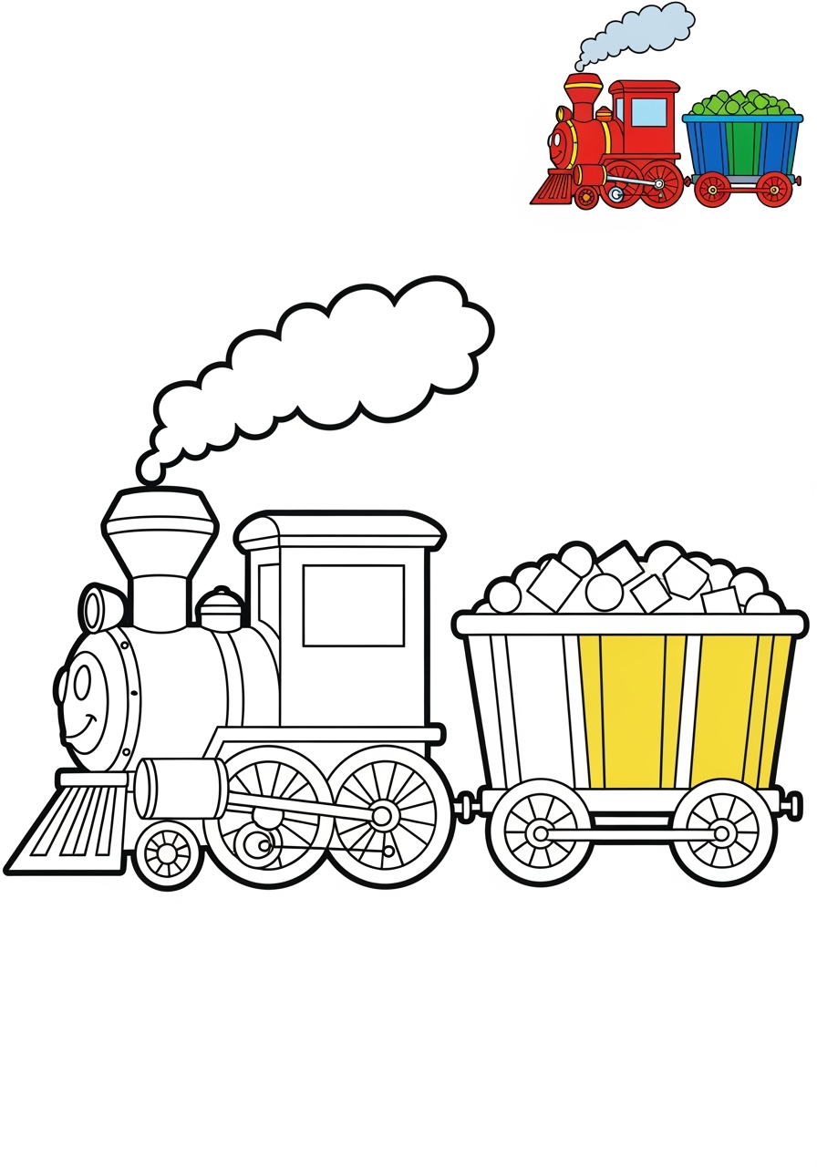 easy vehicles Rail Transport freight train kids coloring page 0