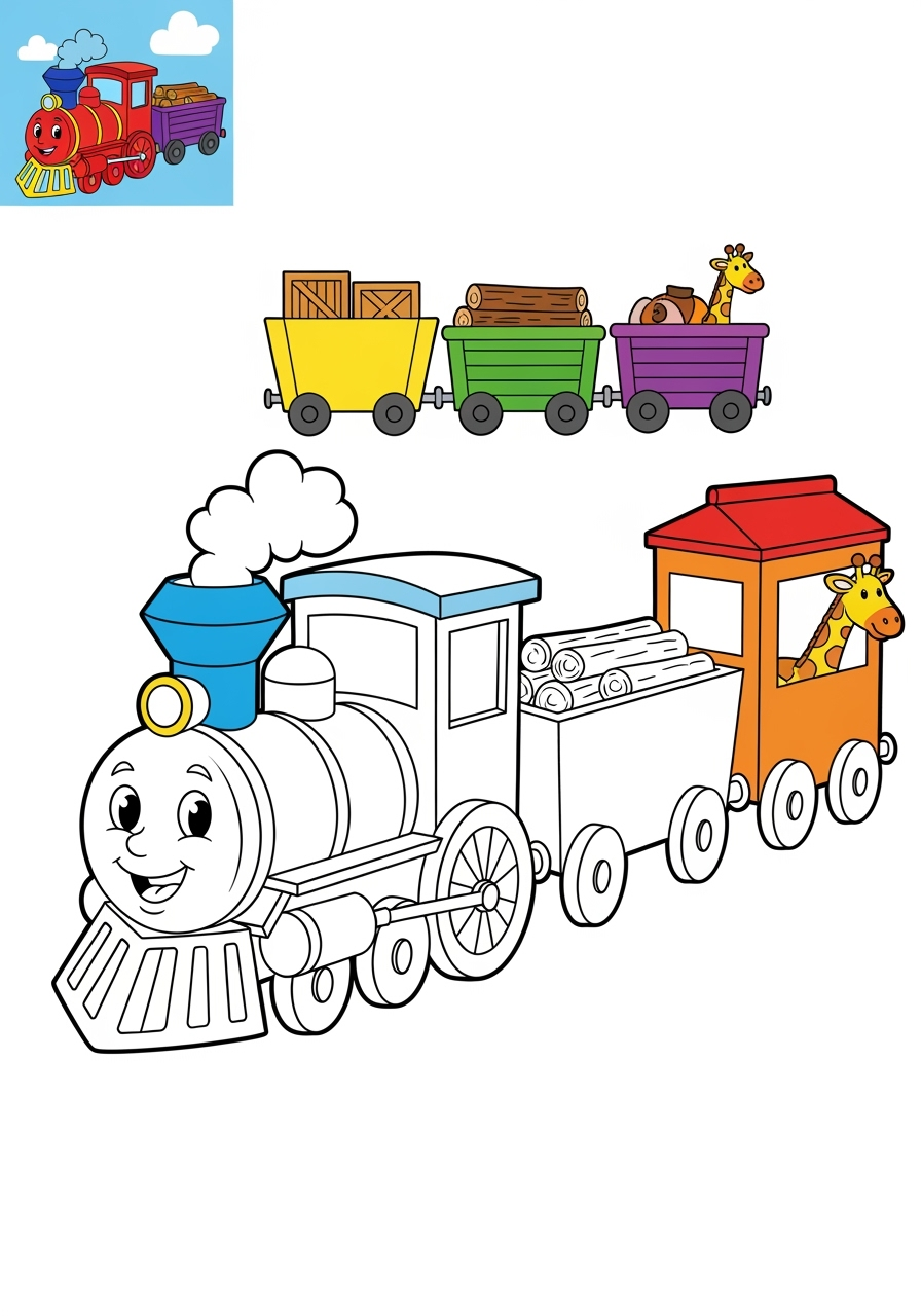 easy vehicles Rail Transport freight train kids coloring page 1