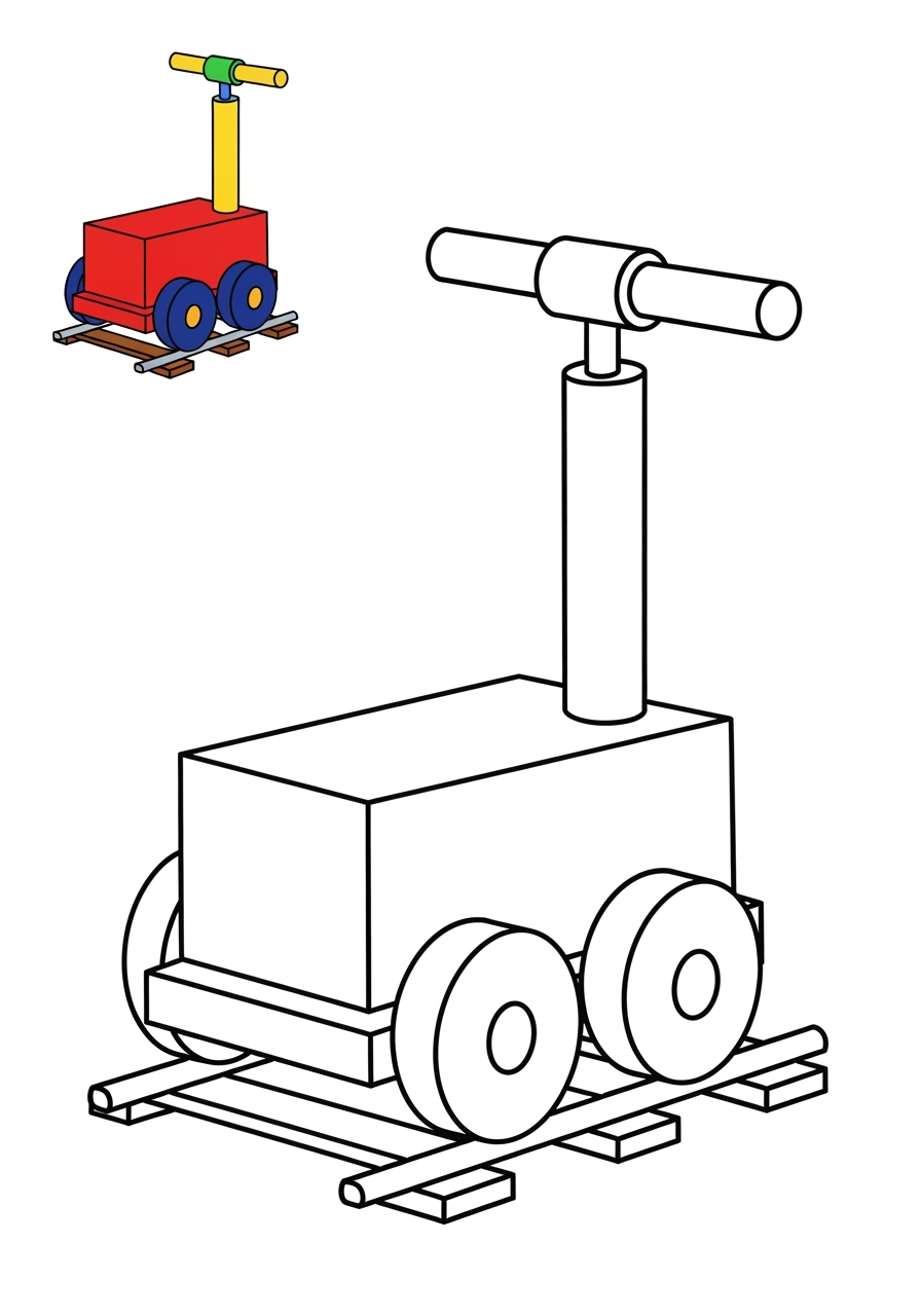 easy vehicles Rail Transport handcar kids coloring page 0