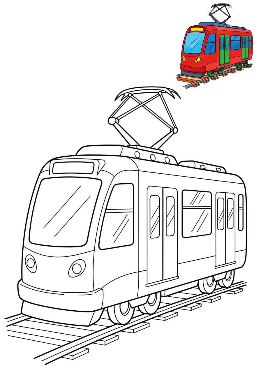 easy vehicles Rail Transport light rail kids coloring page 1