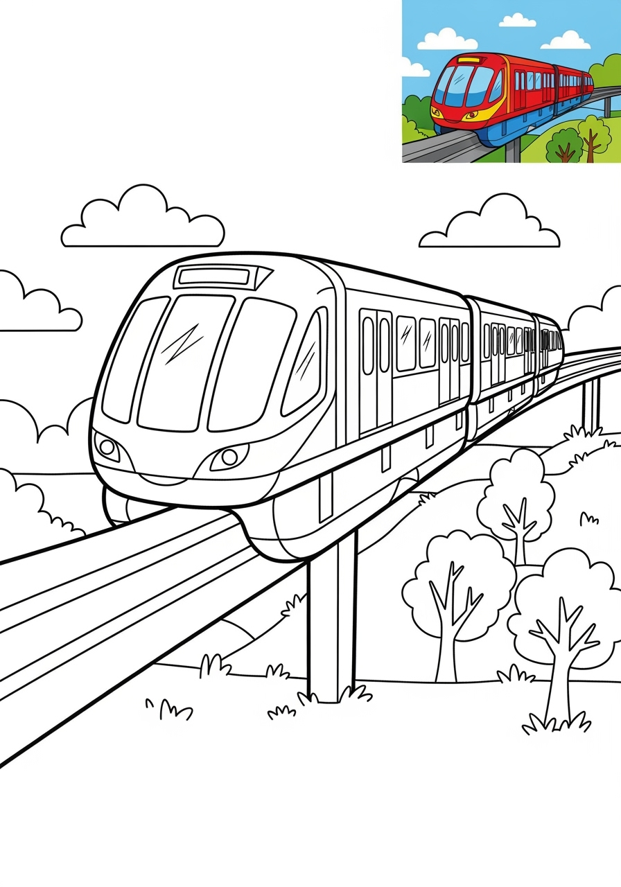 easy vehicles Rail Transport monorail kids coloring page 0