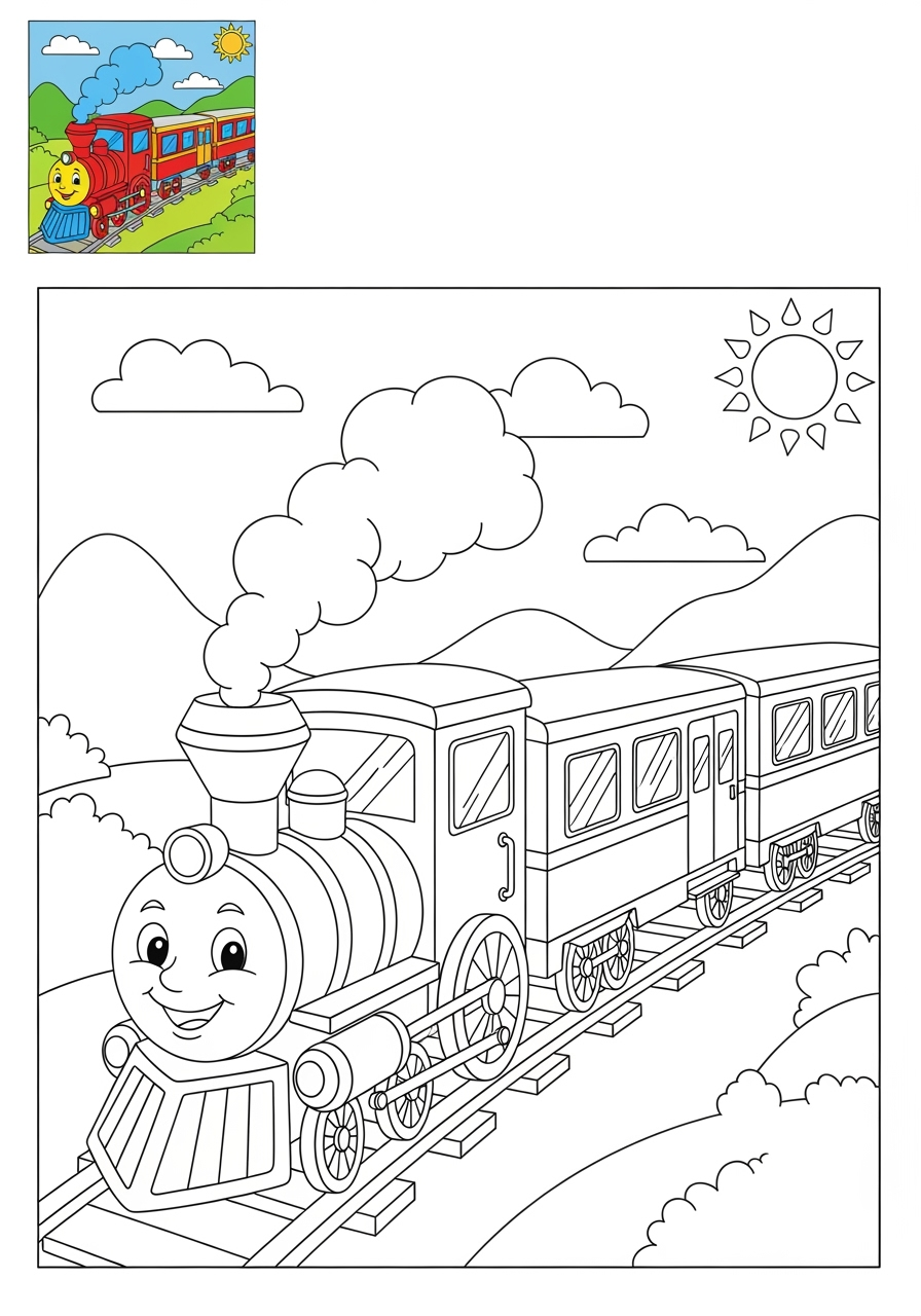 easy vehicles Rail Transport passenger train kids coloring page 1