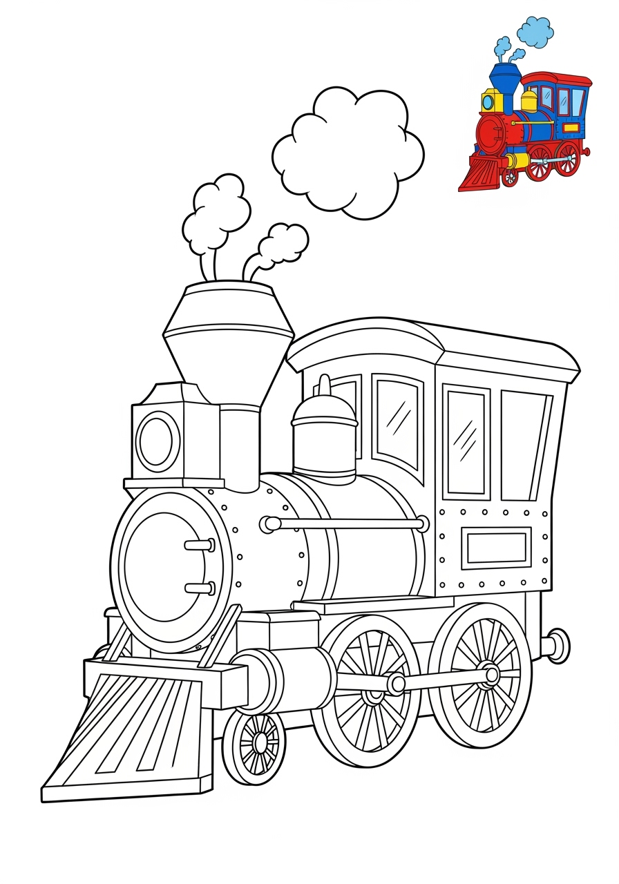 easy vehicles Rail Transport steam engine kids coloring page 0