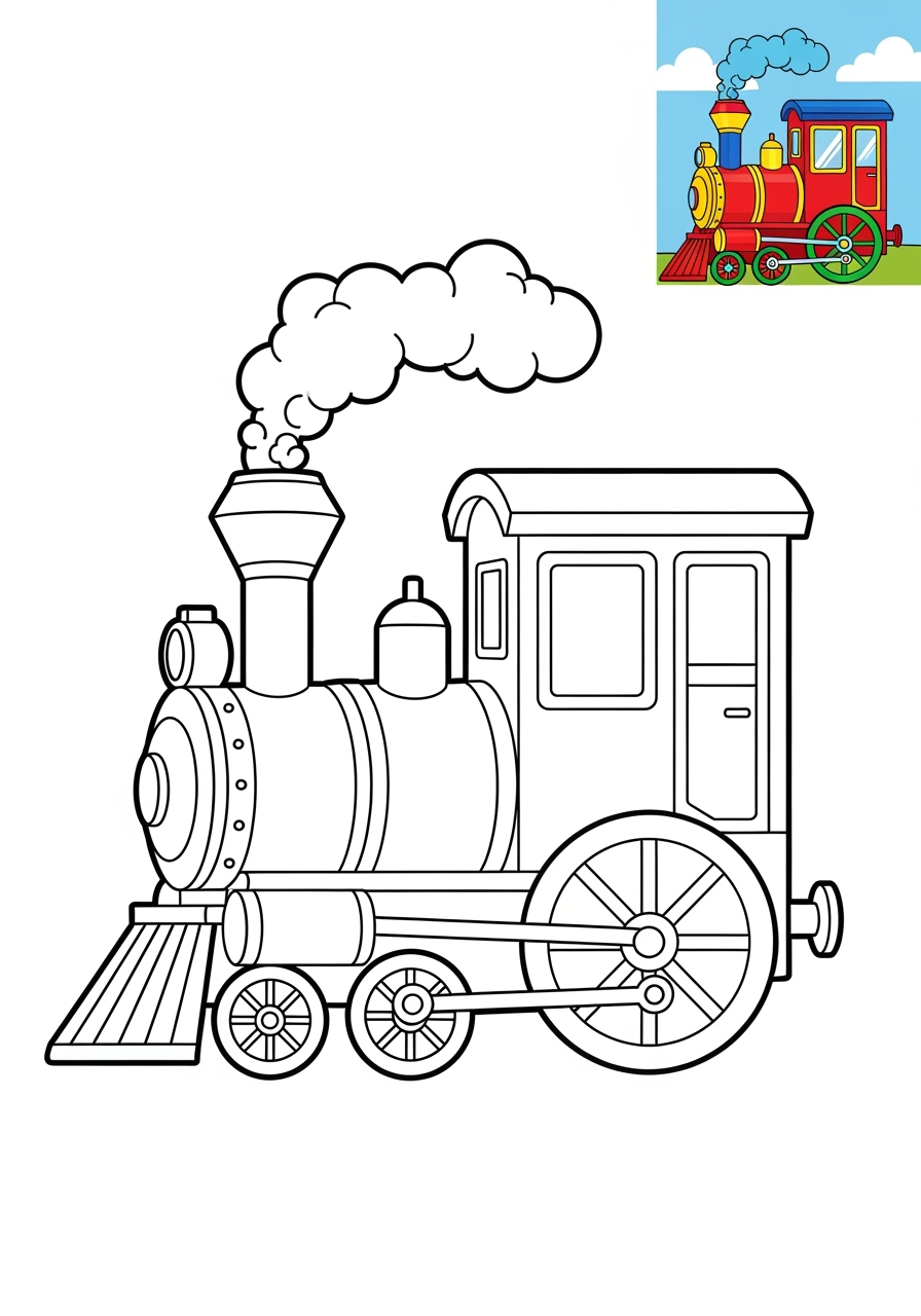 easy vehicles Rail Transport steam engine kids coloring page 1