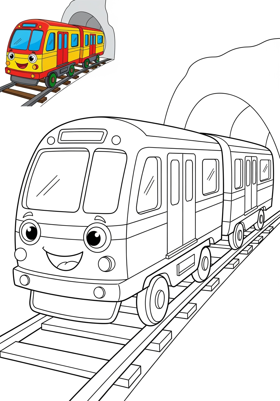 easy vehicles Rail Transport subway kids coloring page 0