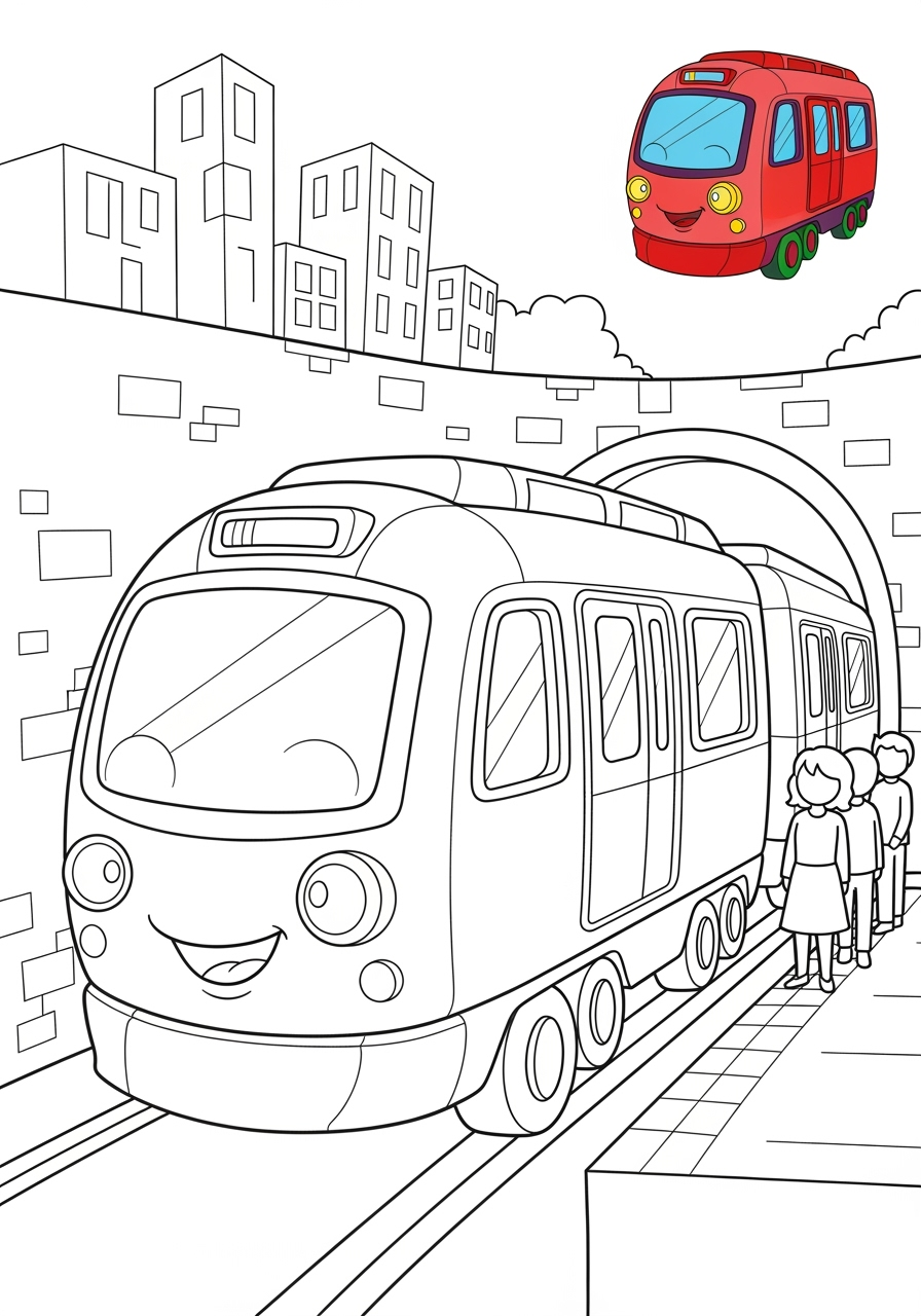 easy vehicles Rail Transport subway kids coloring page 1