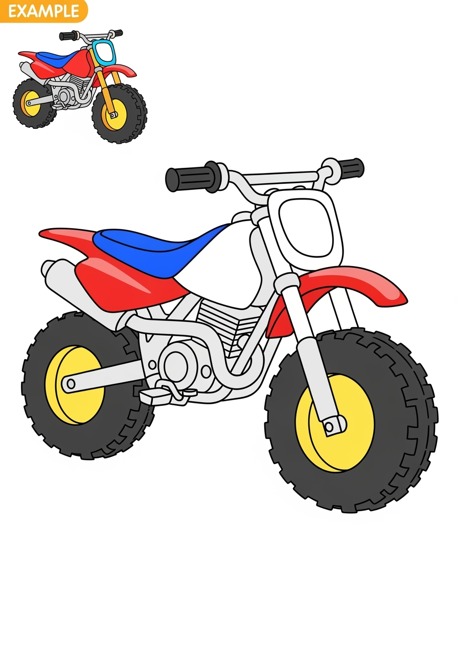easy vehicles Two-Wheelers dirt bike kids coloring page 1