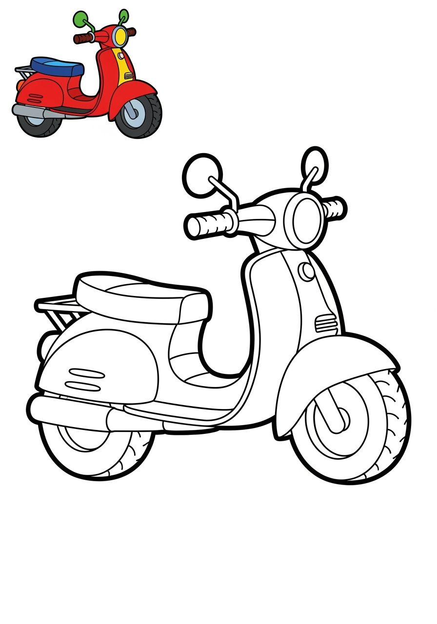 easy vehicles Two-Wheelers moped kids coloring page 0