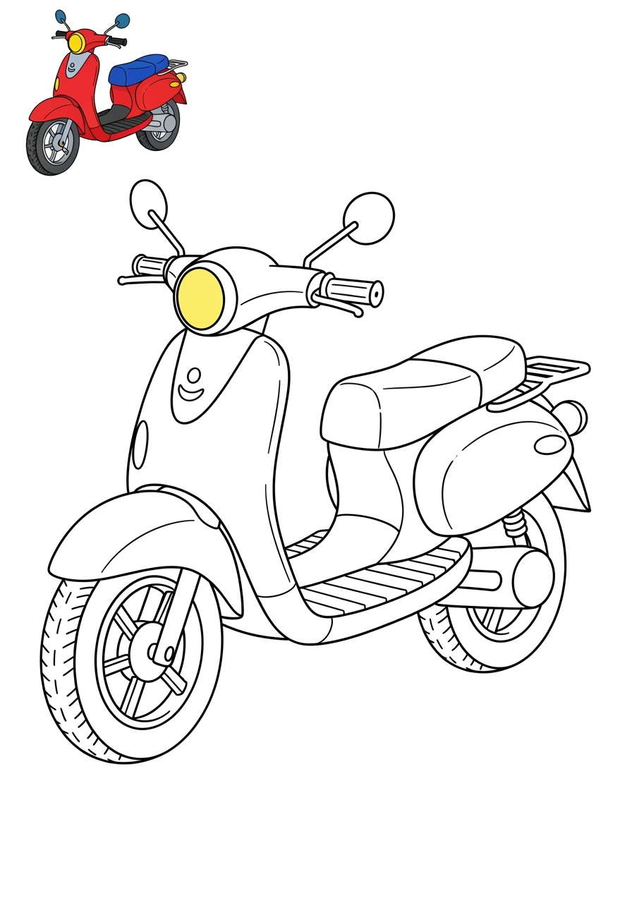 easy vehicles Two-Wheelers moped kids coloring page 1