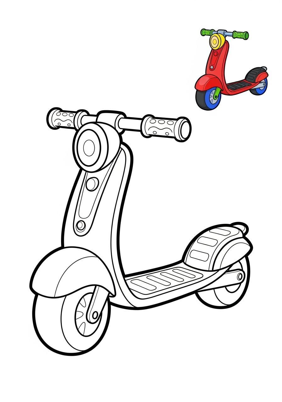 easy vehicles Two-Wheelers scooter kids coloring page 1