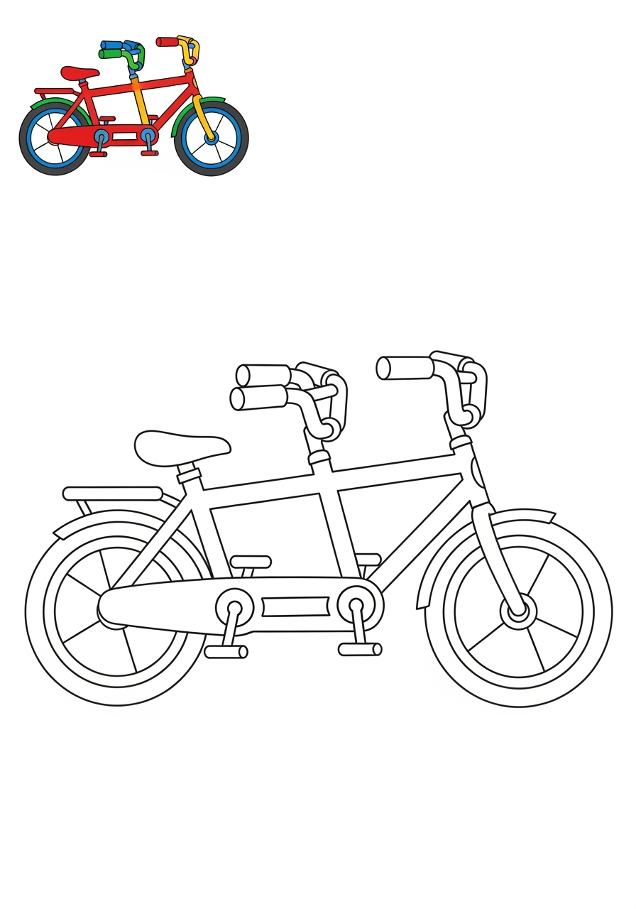 easy vehicles Two-Wheelers tandem bike kids coloring page 0
