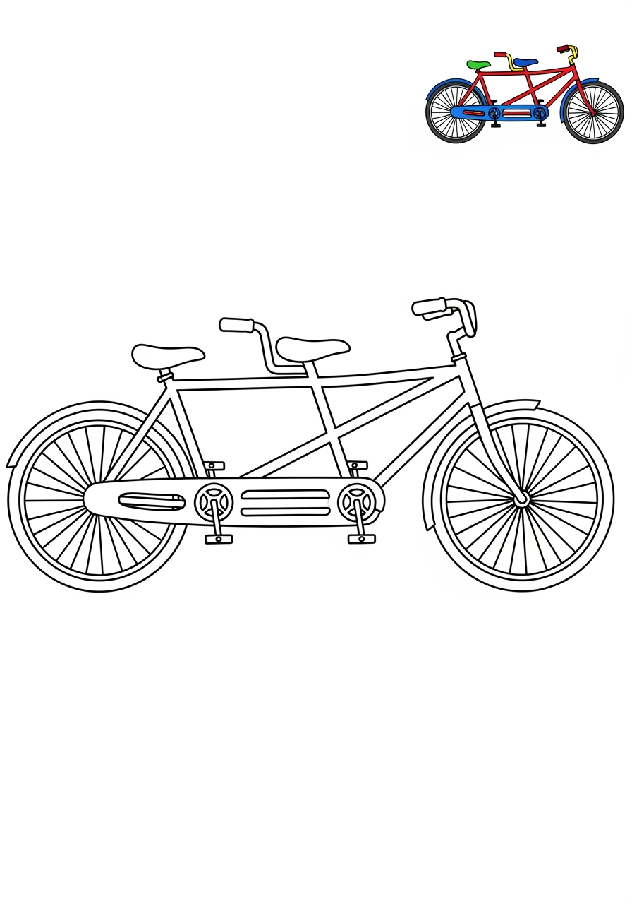 easy vehicles Two-Wheelers tandem bike kids coloring page 1