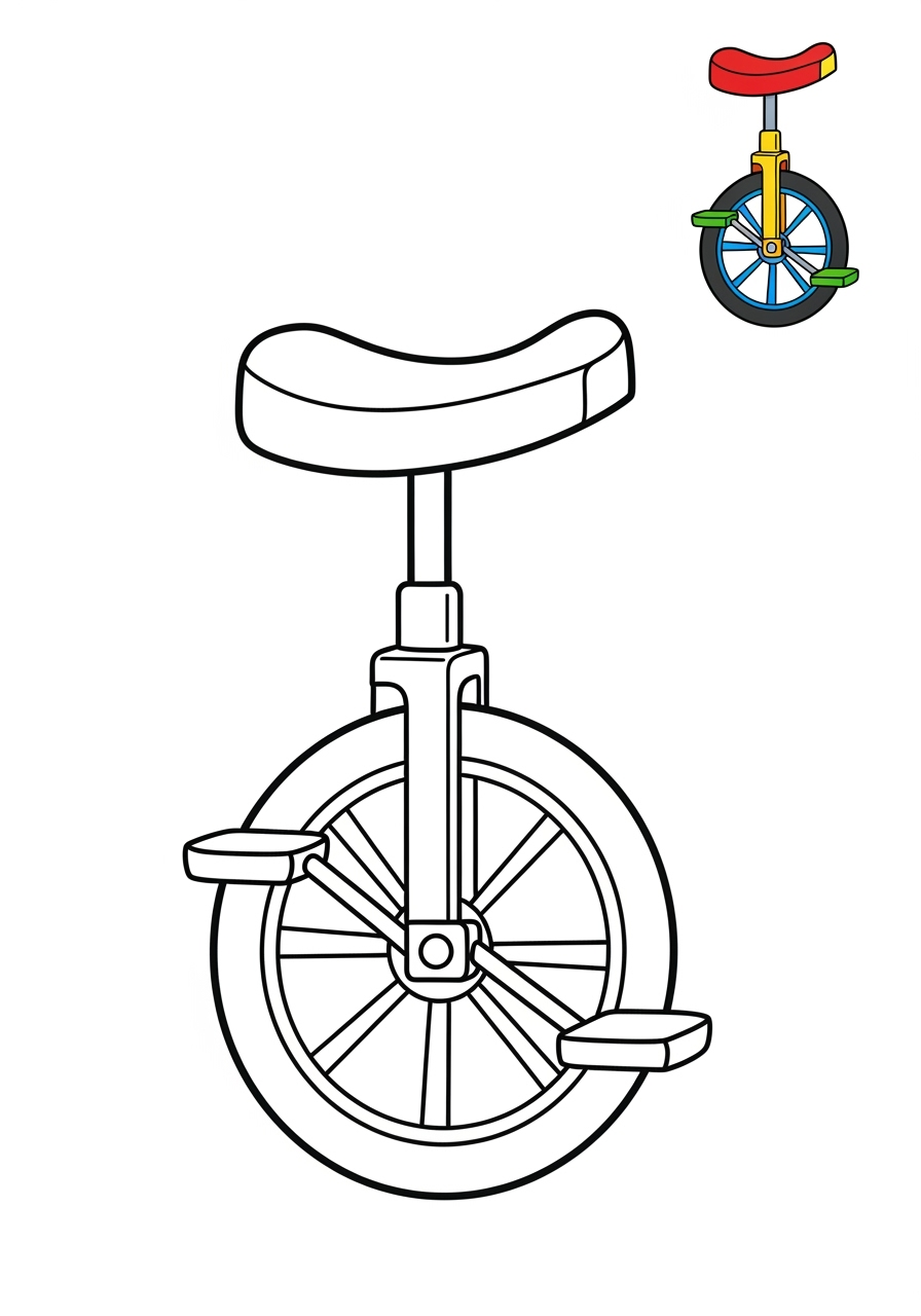 easy vehicles Two-Wheelers unicycle kids coloring page 1