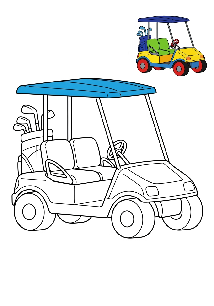 easy vehicles Special Vehicles golf cart kids coloring page 0