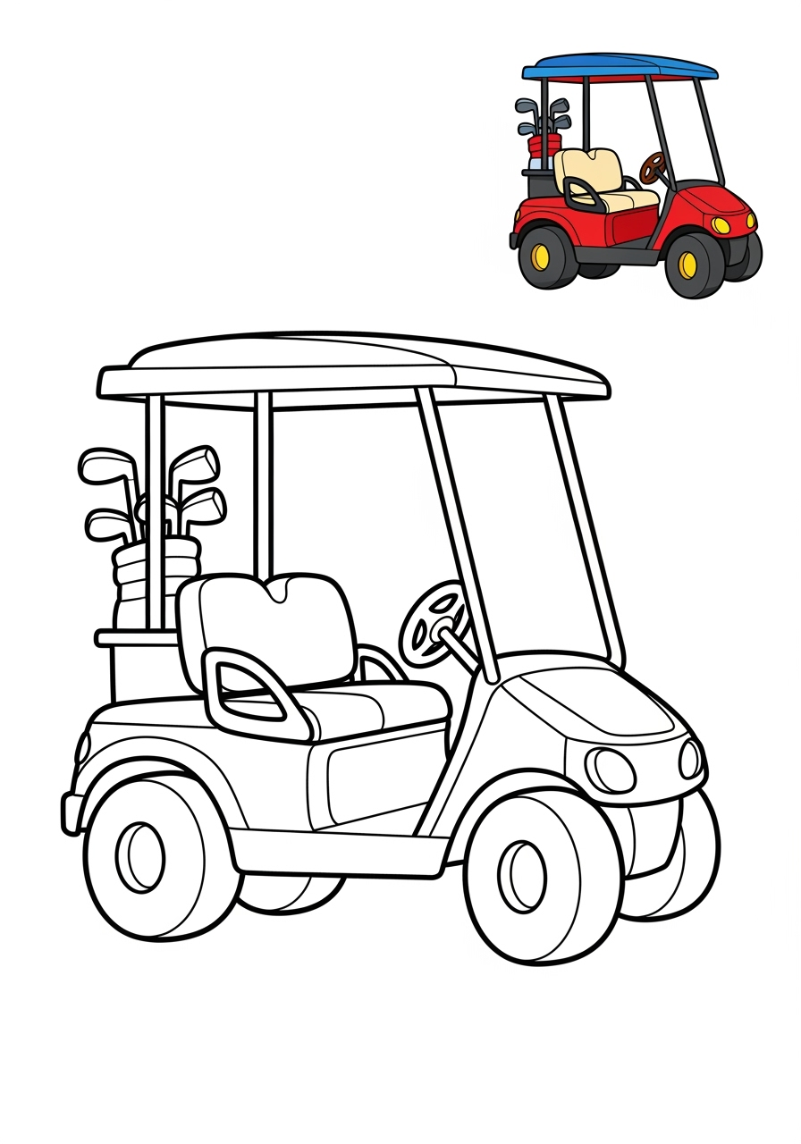 easy vehicles Special Vehicles golf cart kids coloring page 1