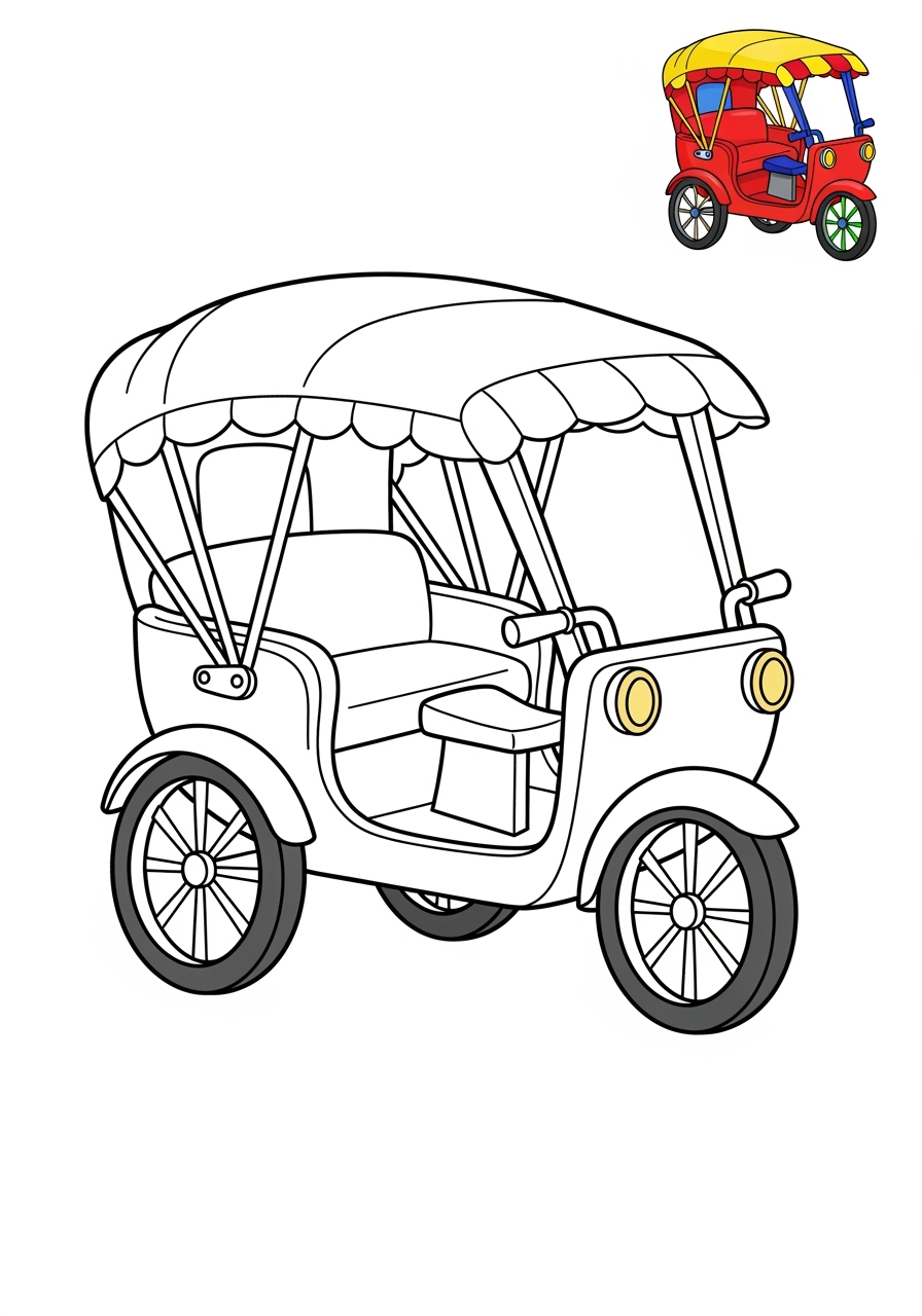 easy vehicles Special Vehicles rickshaw kids coloring page 0