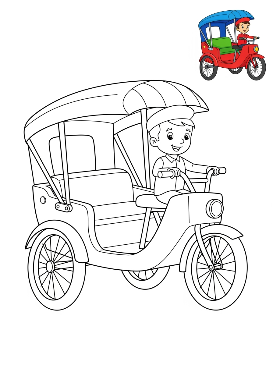 easy vehicles Special Vehicles rickshaw kids coloring page 1