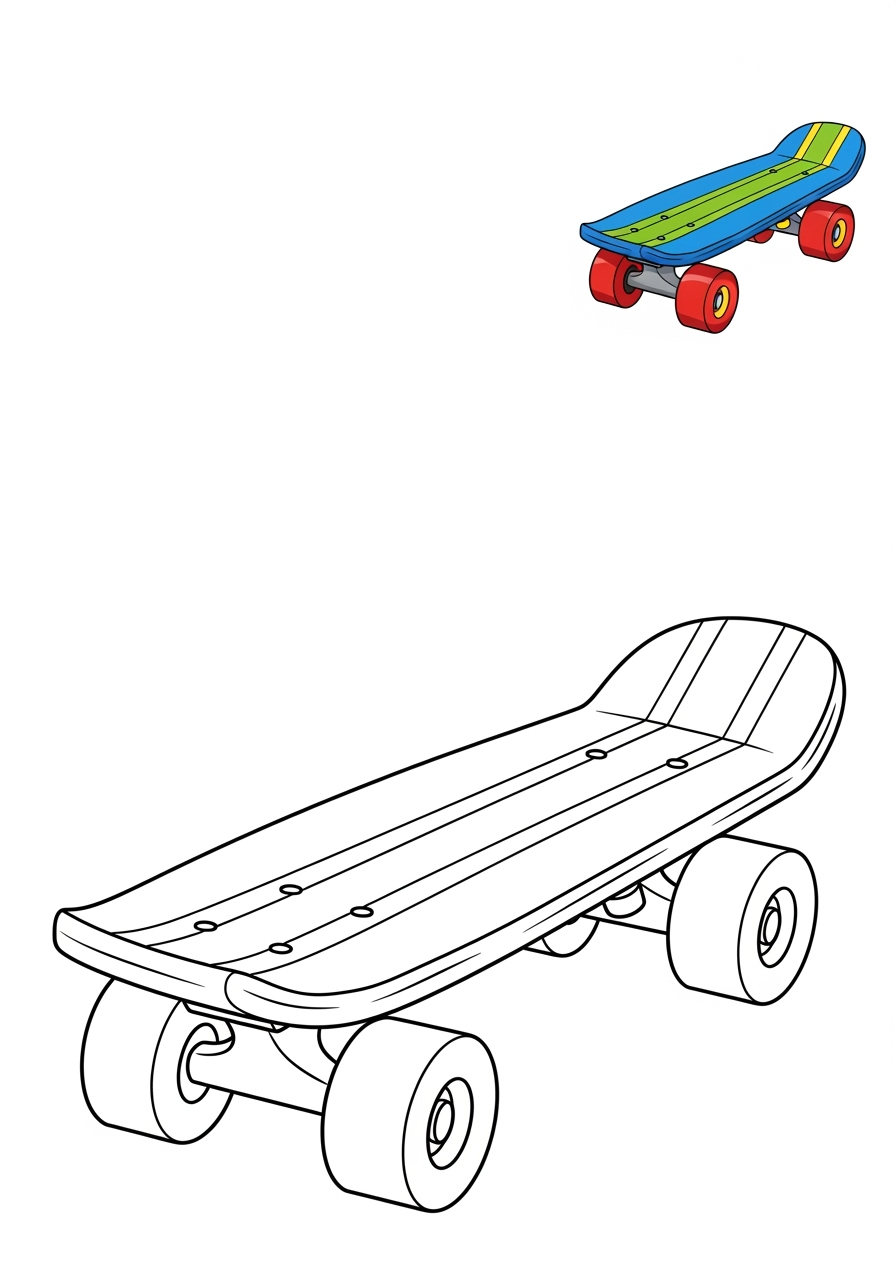 easy vehicles Special Vehicles skateboard kids coloring page 0