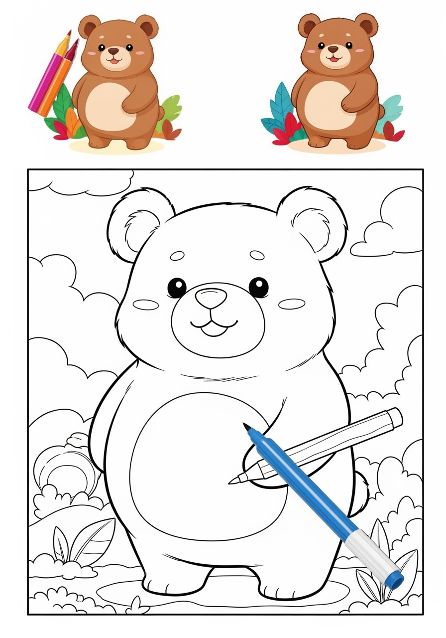 medium animals Mammals (Common) bear kids coloring page 1
