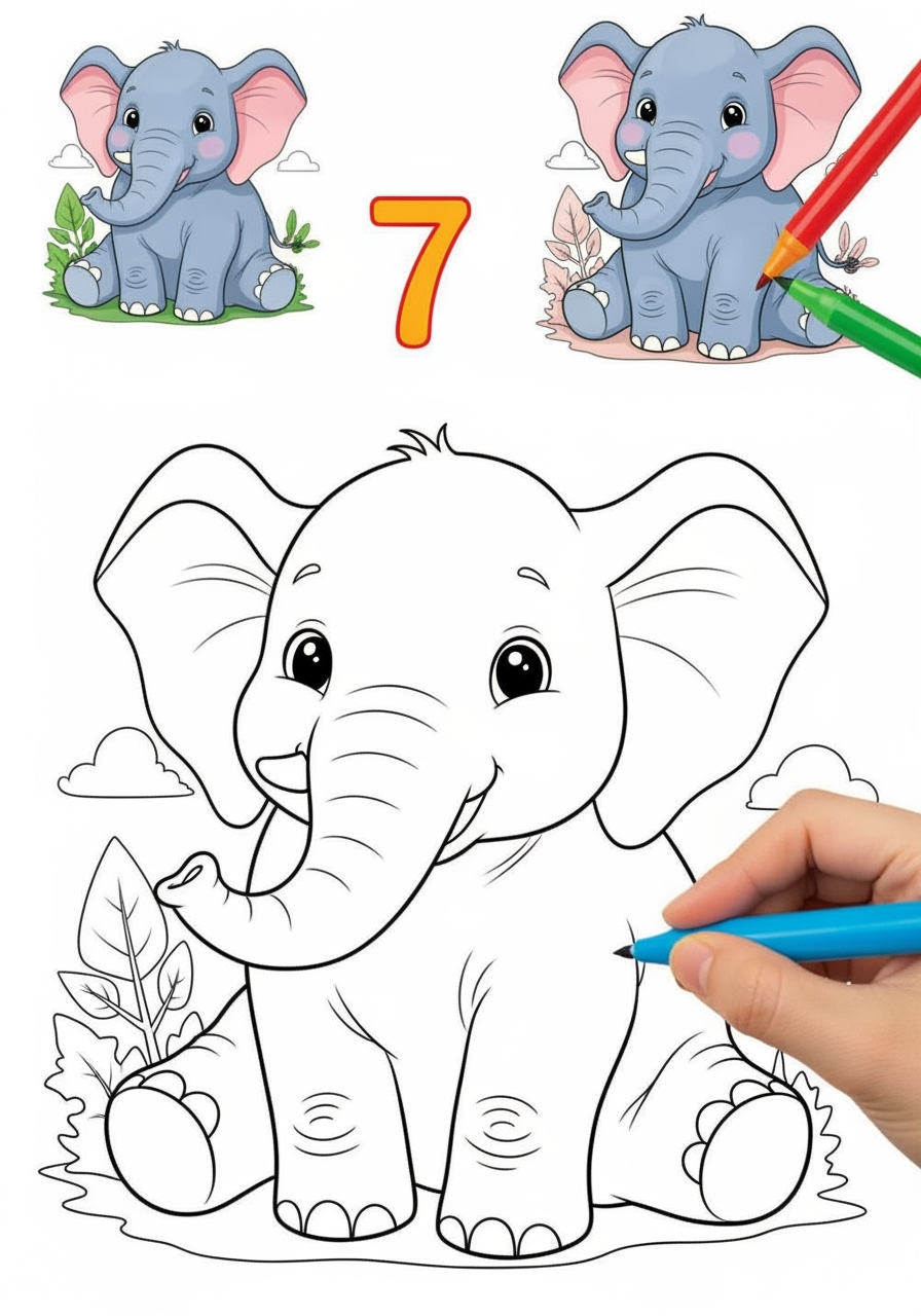 medium animals Mammals (Common) elephant kids coloring page 1