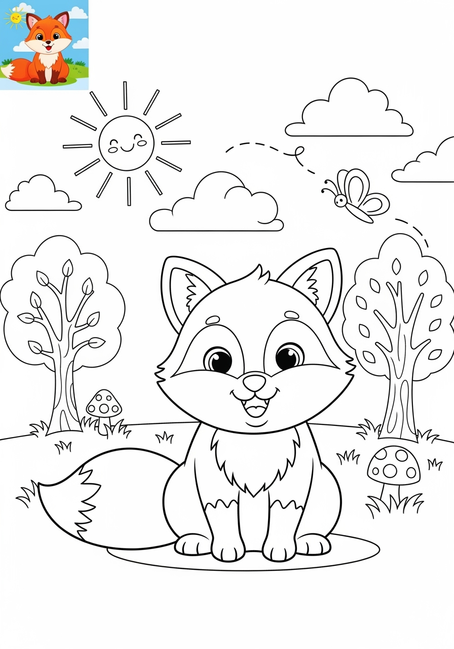 medium animals Mammals (Common) fox kids coloring page 0