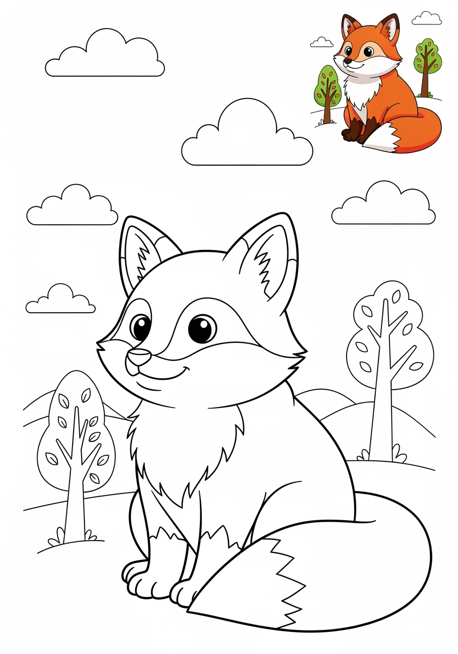 medium animals Mammals (Common) fox kids coloring page 1