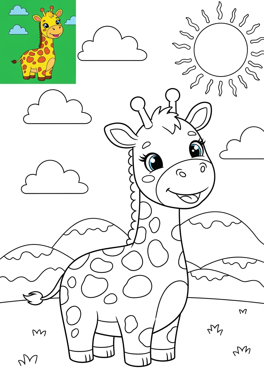 medium animals Mammals (Common) giraffe kids coloring page 0