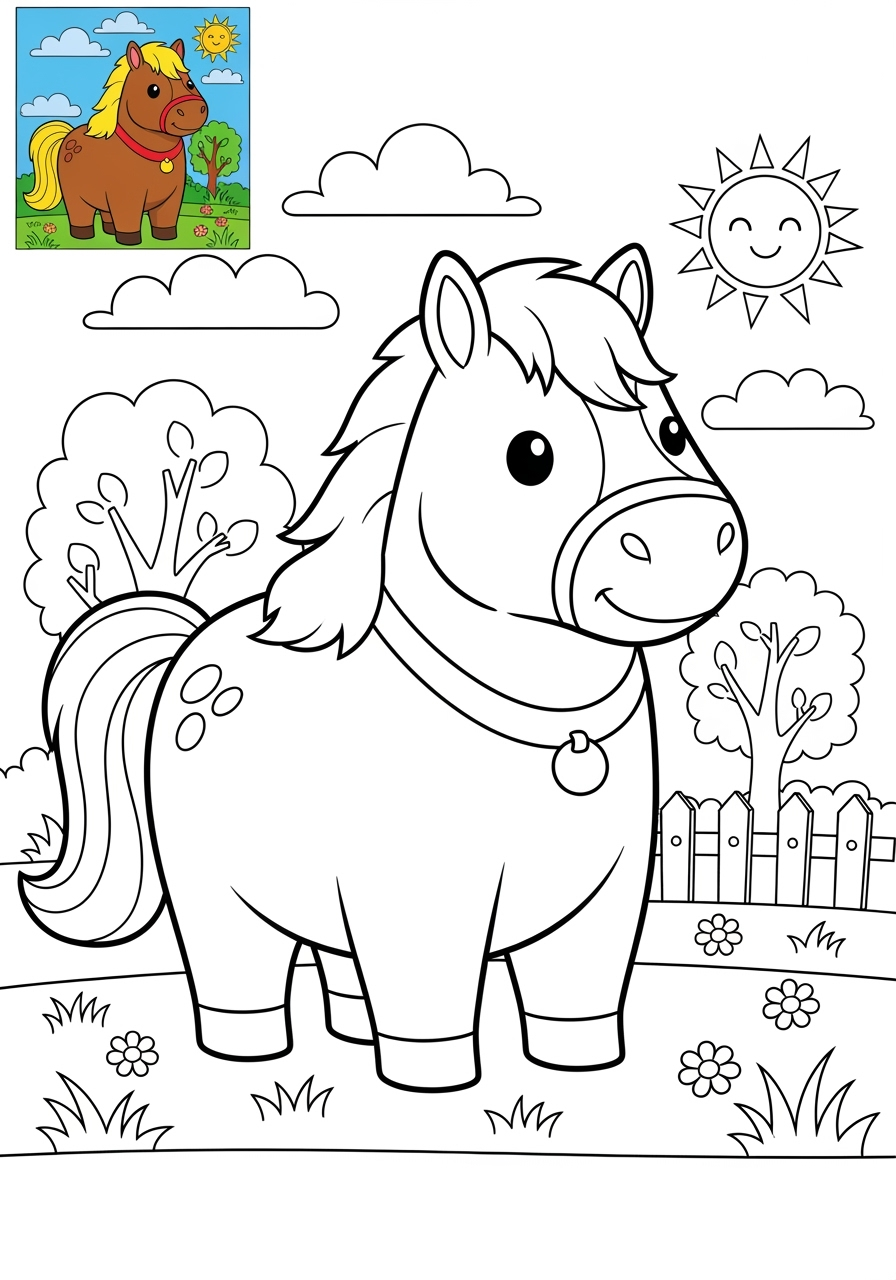 medium animals Mammals (Common) horse kids coloring page 0