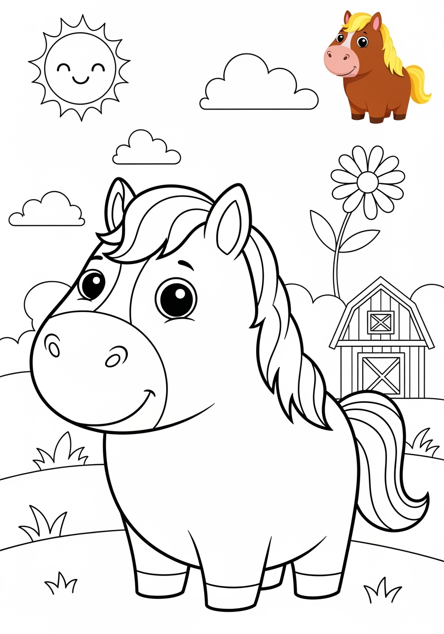 medium animals Mammals (Common) horse kids coloring page 1