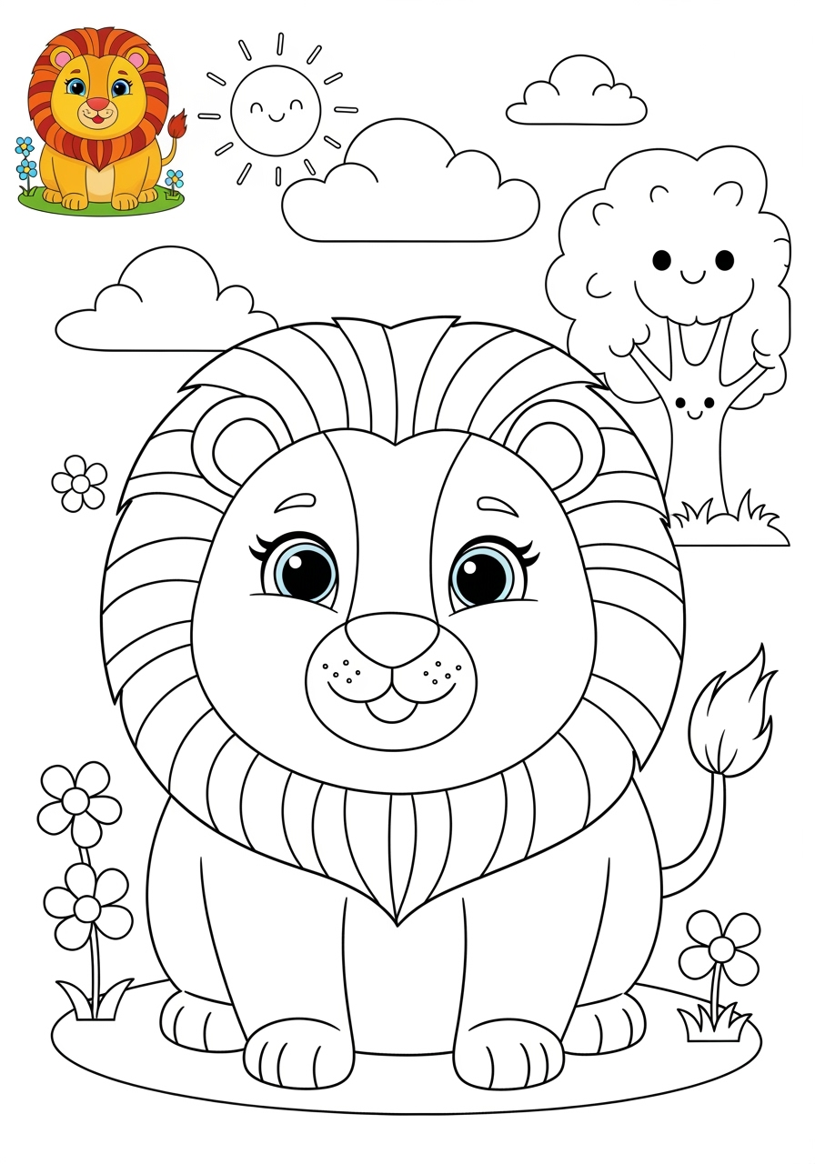 medium animals Mammals (Common) lion kids coloring page 0
