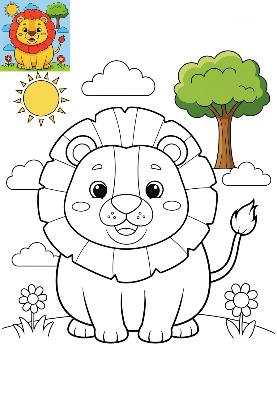 medium animals Mammals (Common) lion kids coloring page 1