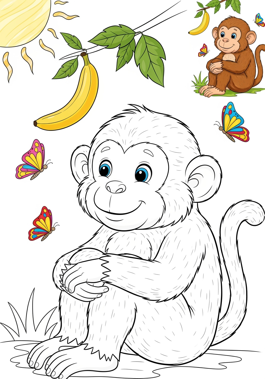 medium animals Mammals (Common) monkey kids coloring page 0