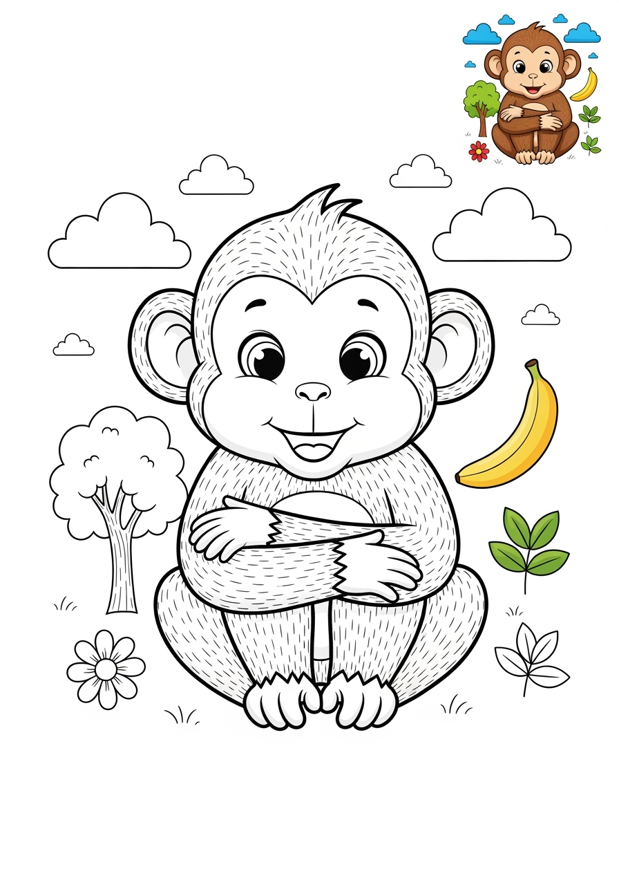 medium animals Mammals (Common) monkey kids coloring page 1