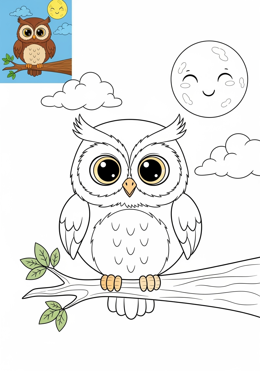 medium animals Mammals (Common) owl kids coloring page 0