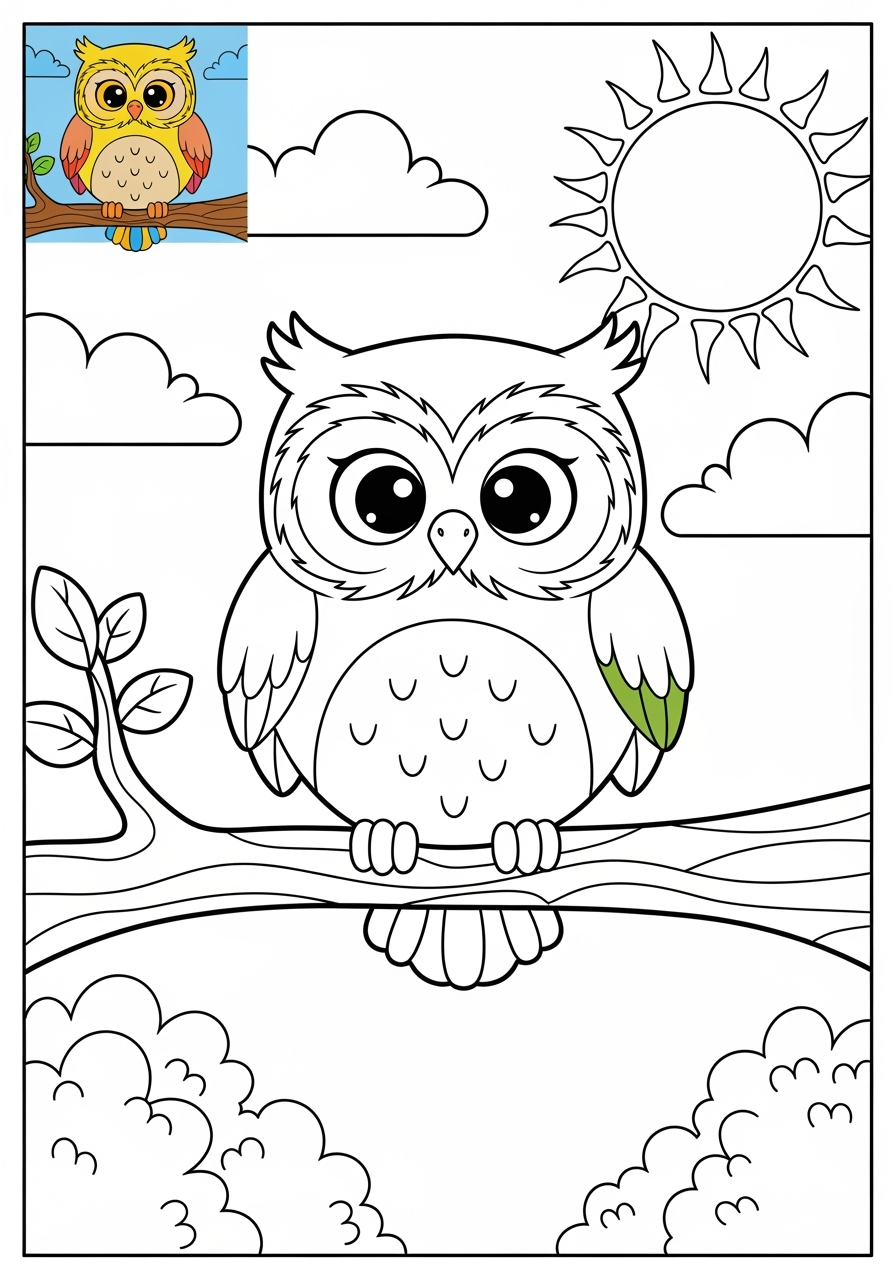 medium animals Mammals (Common) owl kids coloring page 1