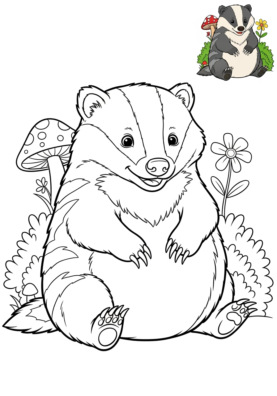 medium animals Miscellaneous & Less Common badger kids coloring page 1