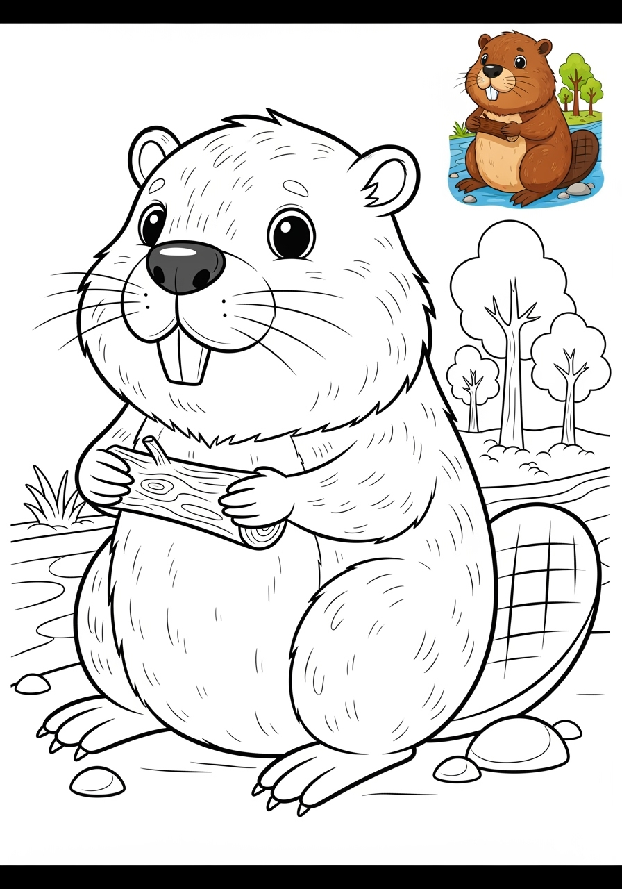 medium animals Miscellaneous & Less Common beaver kids coloring page 1