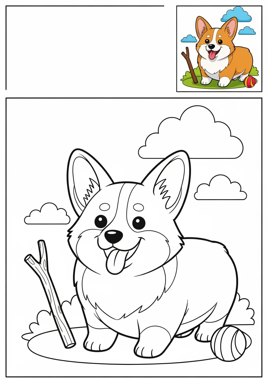medium animals Miscellaneous & Less Common corgi kids coloring page 1