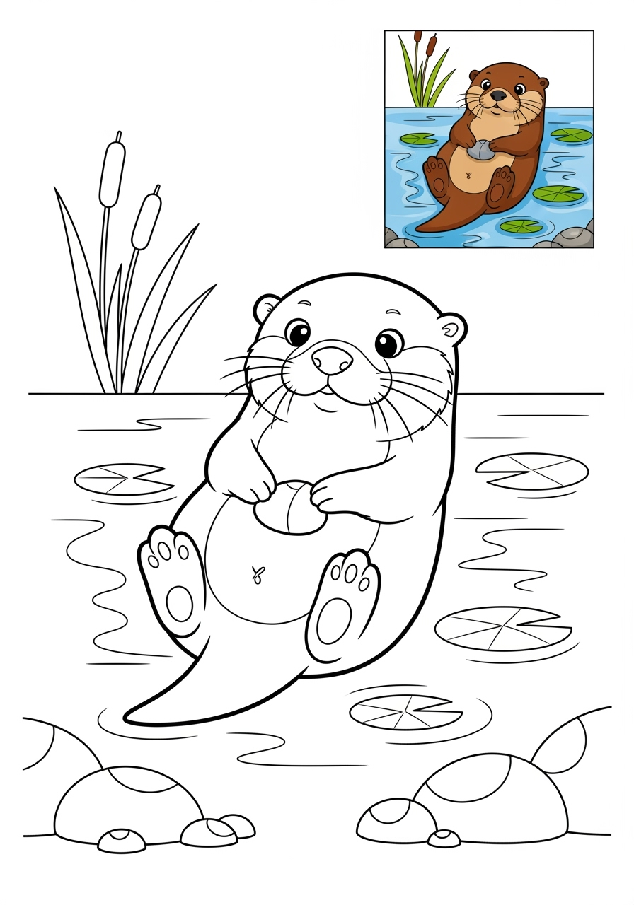 medium animals Miscellaneous & Less Common otter kids coloring page 1