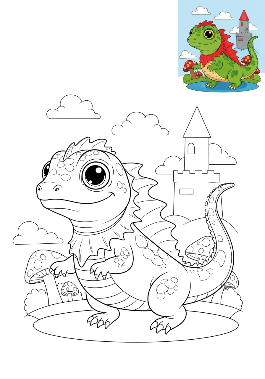 medium animals 伝説の生き物 basilisk kids coloring page 0