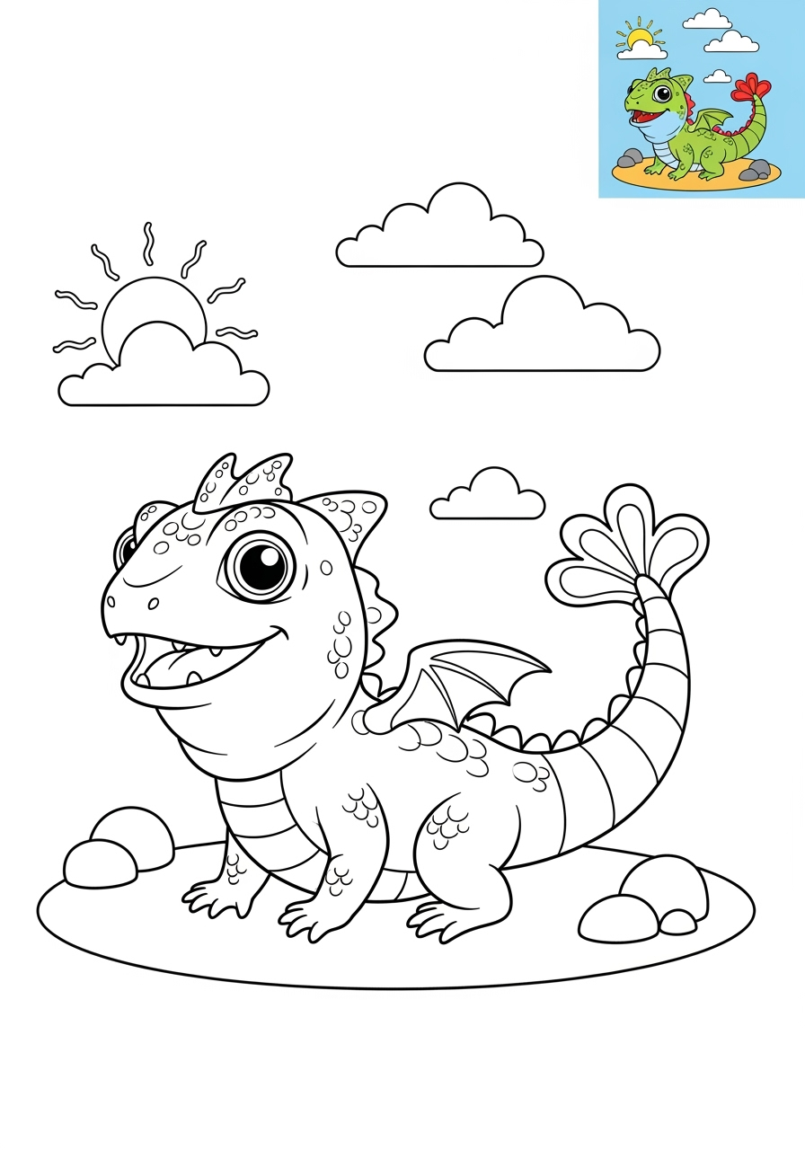medium animals 伝説の生き物 basilisk kids coloring page 1