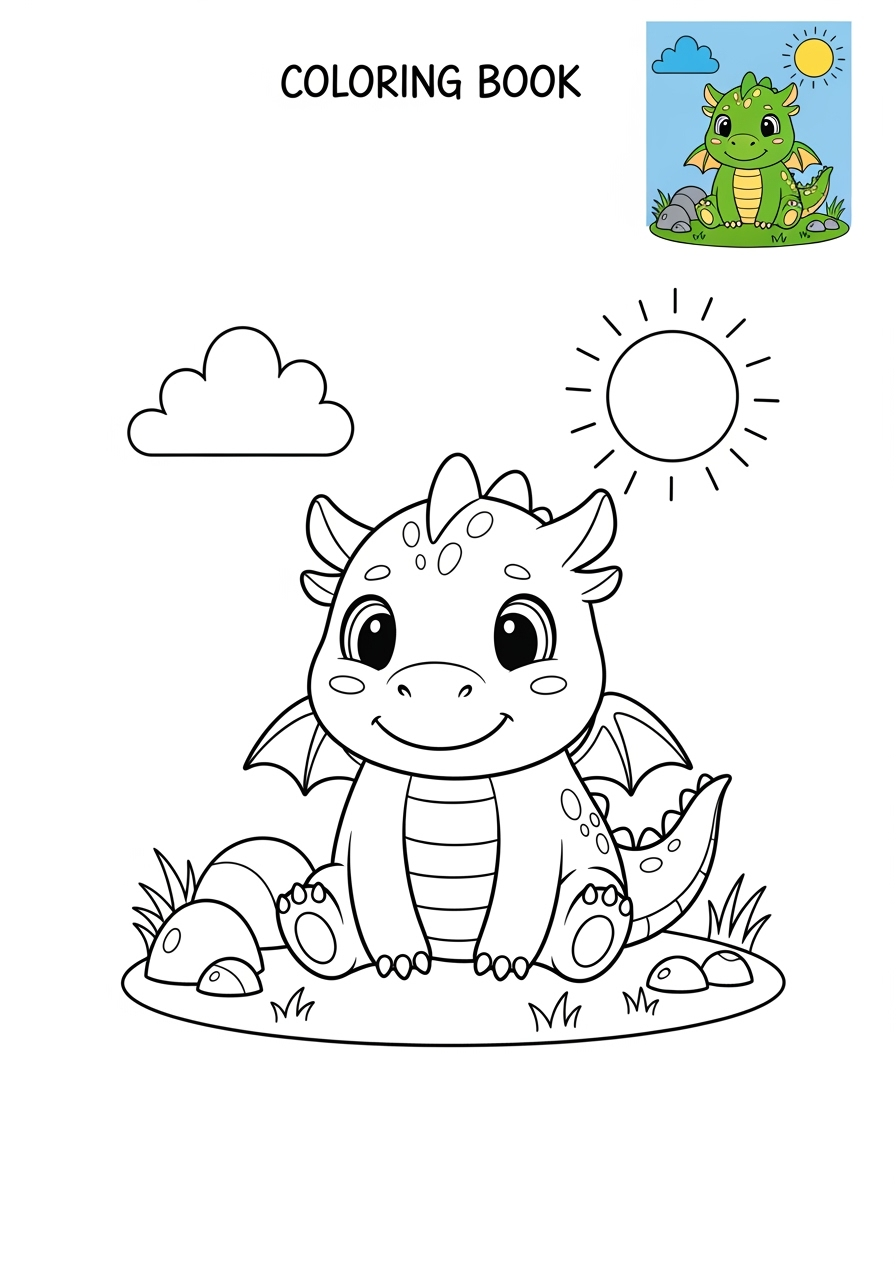 medium animals 伝説の生き物 dragon kids coloring page 1
