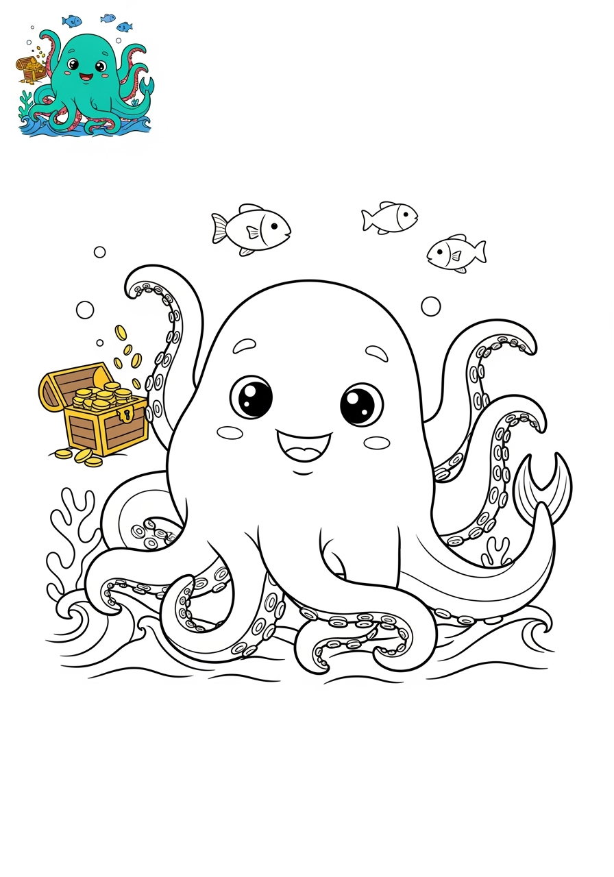 medium animals 伝説の生き物 kraken kids coloring page 0