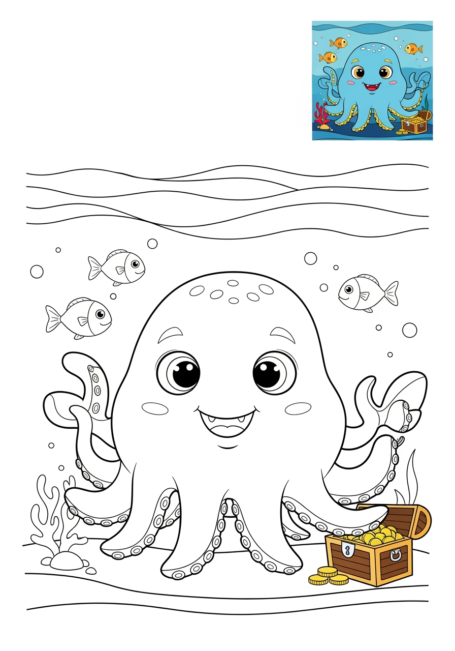 medium animals 伝説の生き物 kraken kids coloring page 1