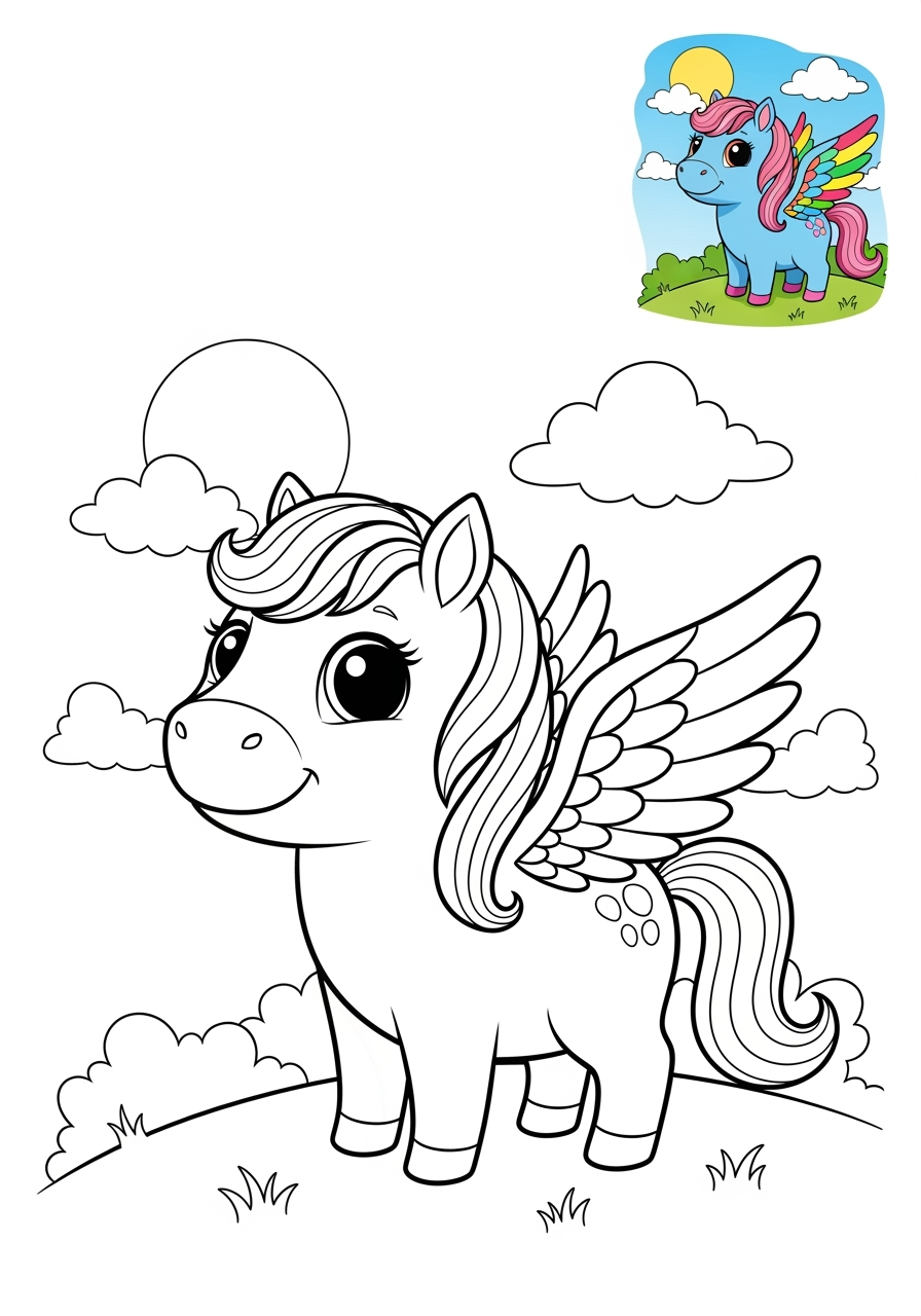 medium animals 伝説の生き物 pegasus kids coloring page 1