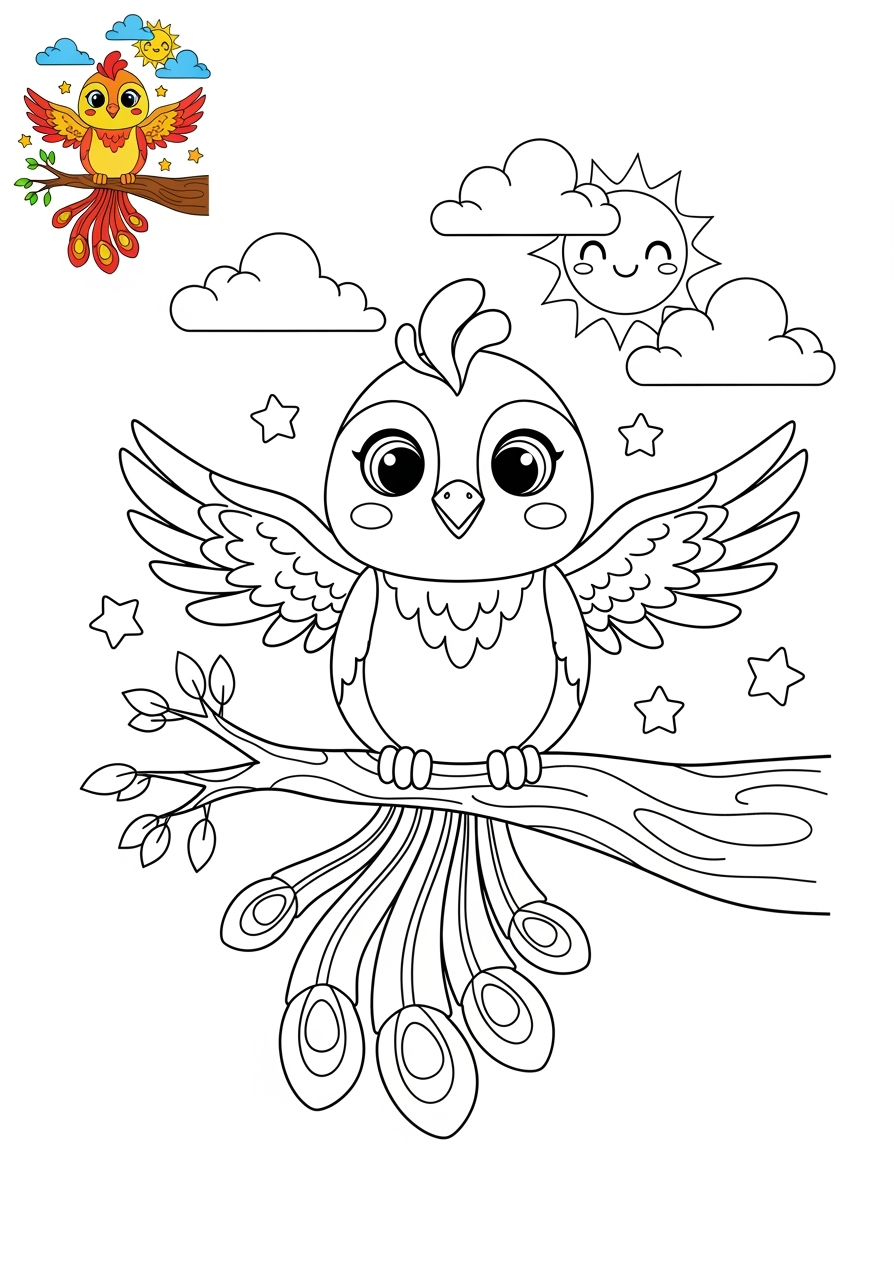 medium animals 伝説の生き物 phoenix kids coloring page 0