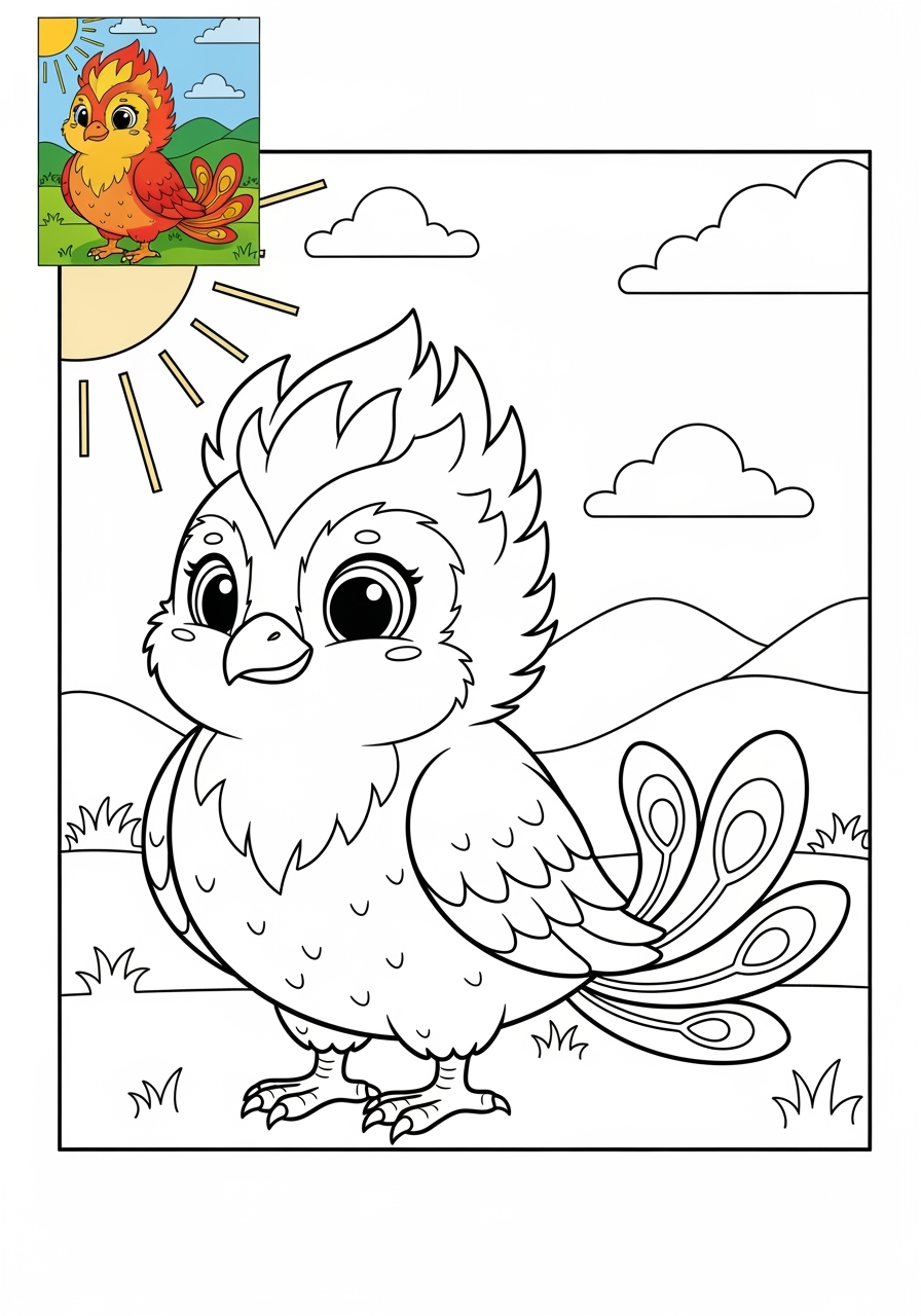medium animals 伝説の生き物 phoenix kids coloring page 1